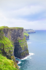 Cliffs of Moher, west coast of Ireland, County Clare at wild atlantic ocean