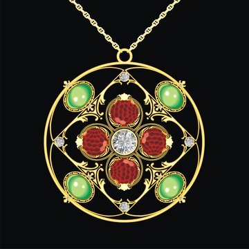 Gold Medallion With Precious Stones