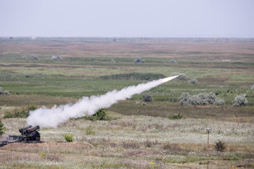 CAPU MIDIA, ROMANIA - JULY 19: US Avenger missiles system fire at a joint US-Romanian military...