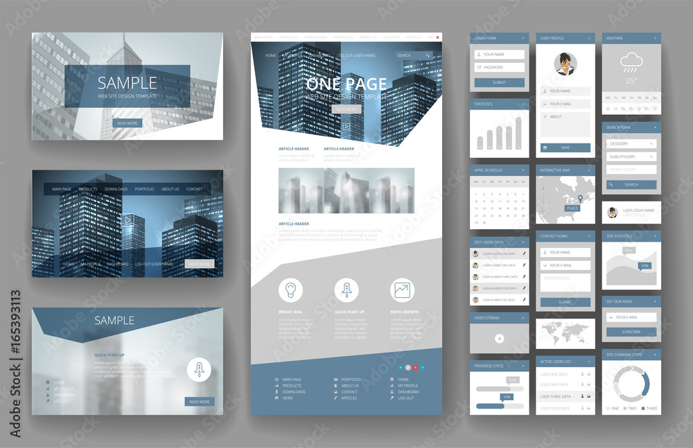 Wall mural website design template and interface elements