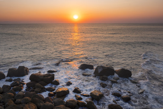 Landscape with sun and beach on the Euskadi coast