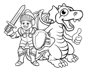 Cartoon Dragon and Knight