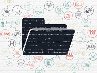 Business concept: Folder on wall background