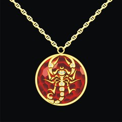 Ruby medallion on a chain with a sсorpion