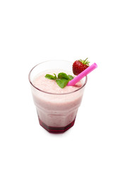 strawberry juice with strawberries on the white background