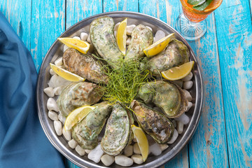 raw oysters with lemon and ice