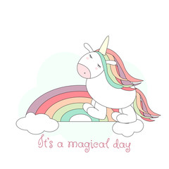 Hand drawn unicorn for cards, baby shower invitations, t-shirts, in vector