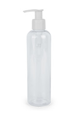 Empty and clean white bottle with cap for shampoo.