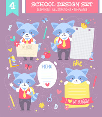 School design set with cartoon character 