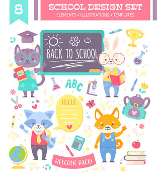 Back to school design set with animals 