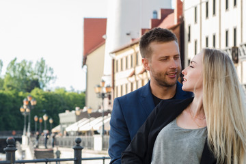 Couple in love. Portrait of attractive happy girl and the guy