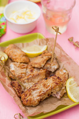 Fried fish Pescado frito with lemon mayonnaise