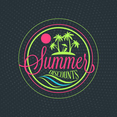 Summer sale banner. Typographic retro style summer poster with textured abstract background. Summer discounts and special offers. Vector illustration