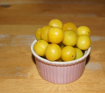 Obst, Bio, Zitrusfrüchte, rosa,fruit in old fruit bowl, pink,Wild Pflaume, Wilde Mirabelle