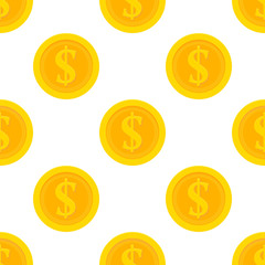 Golden dollar coins seamless pattern vector illustration