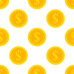 Golden dollar coins seamless pattern vector illustration