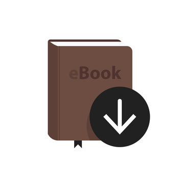 E-book icon with download arrow button. Online book digital library concept. Vector illustration