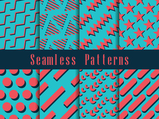 Geometric modern seamless pattern set. Retro colors. Vector illustration