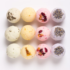 Aromatic bath bombs on a white