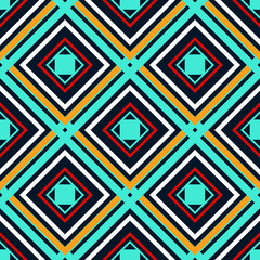 Blue orange green and white rhombuses on a dark background