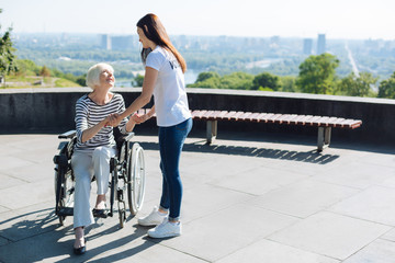 Bright stunning lady thankful for volunteers support