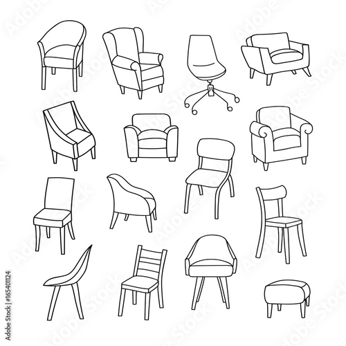 Vector Illustration With Different Kinds Of Chairs Hand