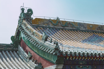 Fototapeta na wymiar Roof detail of historic buildings in city of China.
