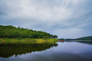 Fototapeta premium view of river and mountain in Kanchanaburi, Thailand