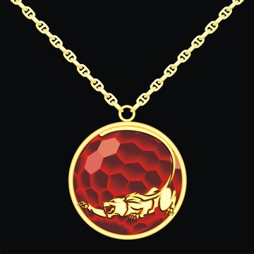 Ruby medallion on a chain with a panther