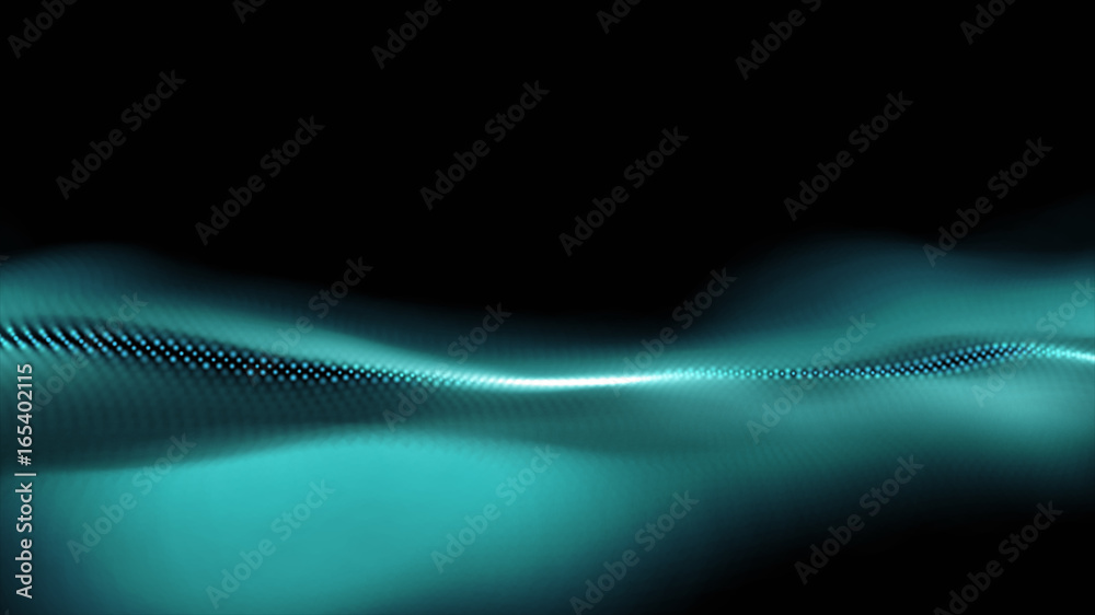 Poster Digital de-focus abstract flowing particles wave form for cyber technology and futuristic VJ background