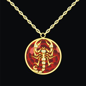 Ruby medallion on a chain with a scorpion
