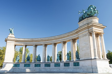 Colonnade at Heroes Square, one of the major squares in Budapest, with statues
