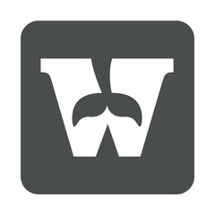 Icono plano W con cola ballena en cuadrado gris