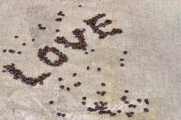 Coffee beans word "Love"
