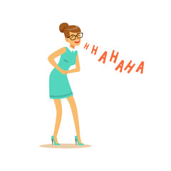 Beautiful young woman laughing out loud and holding his stomach colorful character vector Illustration