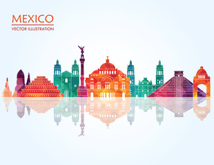 Mexico famous landmarks skyline. Vector illustration - 165404900