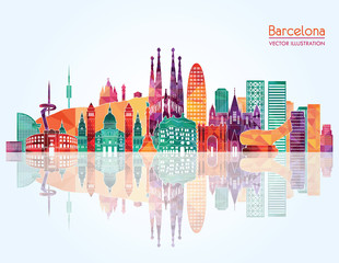 Barcelona skyline detailed silhouette. Travel and tourism background. Vector illustration - obrazy, fototapety, plakaty
