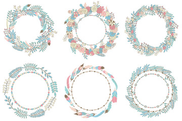 Vector flowers beautiful wreathes set.