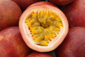 Fresh passion fruits close up