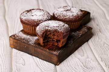 Homemade delicious chocolate muffins close-up