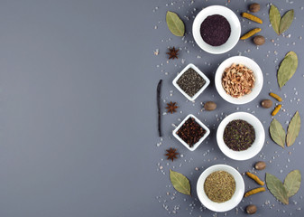 Big set of spices and herbs.