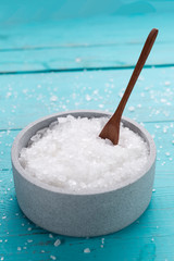 sea salt on wooden background