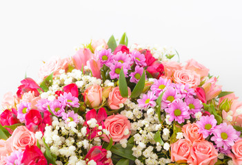 beautiful bouquet of spring flowers on white
