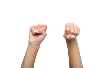 cropped view of person gesturing signed language, isolated on white