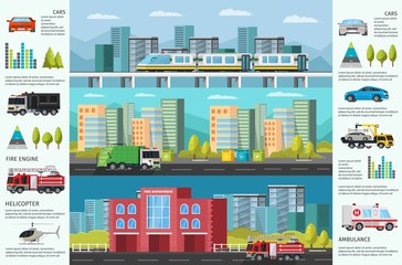 City Transport Infographic Horizontal Banners