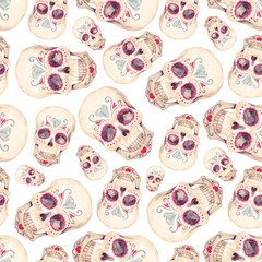 Watercolor skull seamless pattern