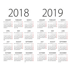 Abstract 2018 and 2019 vector calendar with Monday the first day of week - 165411931