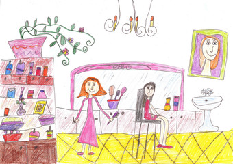 Obraz na płótnie Canvas Child's drawing of a hair salon