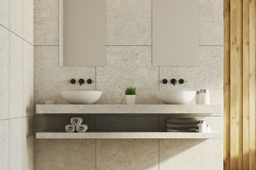Marble and wooden bathroom, sinks
