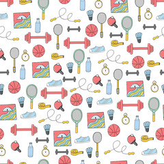 Seamless pattern of fitness and sport elements